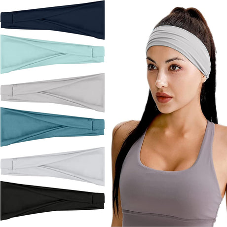 Flintronic Sports Headband, 6 Pack Women's Sweat Bands Bandana Scarf, Non-Slip Head Sweat Bands for Sports, Yoga, Running - UV Resistance, Unisex.