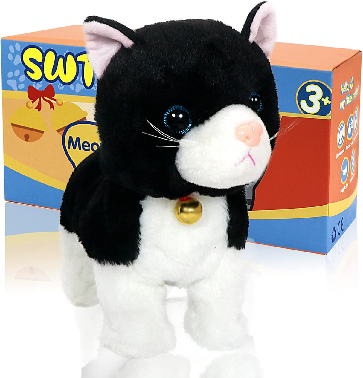 SWTOIPIG Interactive Plush Cat Toys for Kids, Reliable Robotic Electronic Cats Sound and Touch Control, Realistic Soft Plush Toy Cat That Walks and Meow Box, Kitty Toys Gift White.