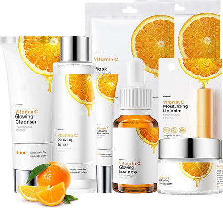 5PCS Gift Set Women - Vitamin C Serum for Face Skin Care Sets & Kits - Gift Sets for Women Sale - Hyaluronic Acid Serum Includes Cleanser-Essence Serum-Eye Serum-Toner-Cream - Pamper Gifts for Women.