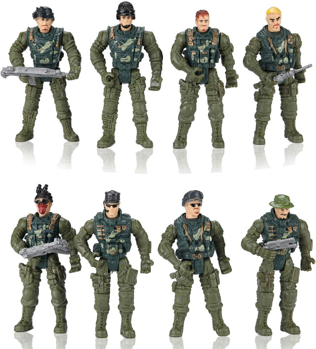 Hautton 8 Pack Toy Army Men Set, Plastic Military Action Figures Combat Battle Playset Bucket with Soldiers,weapon for Boys Kids Children.