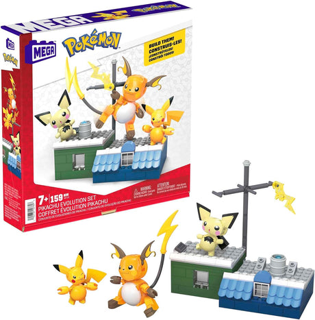 MEGA Pokémon Action Figure Building Toys for Kids, Pikachu Evolution Set with 160 Pieces, 3 Poseable Characters, 8 Year Old Gift Idea, HKT23.