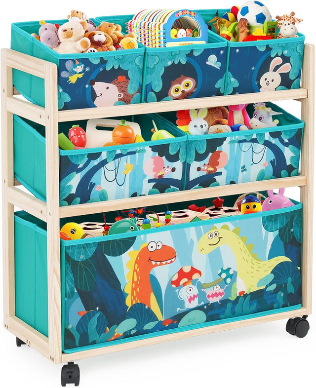 HOMCENT Kids Toy Storage Organizer with Wheels, Utility Rolling Cart with Large Storage Capacity for Bedroom, Toy Room, Playroom - Hold Toys, Books, Blankets (Green).