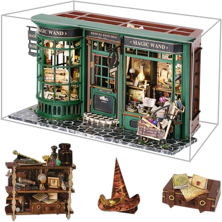 Magic Shop Dollhouse with Dust Cover, DIY Miniature Dolls House Furniture Kit, 1:24 Scale Creative Gift For Children Teen Birthday Gift.