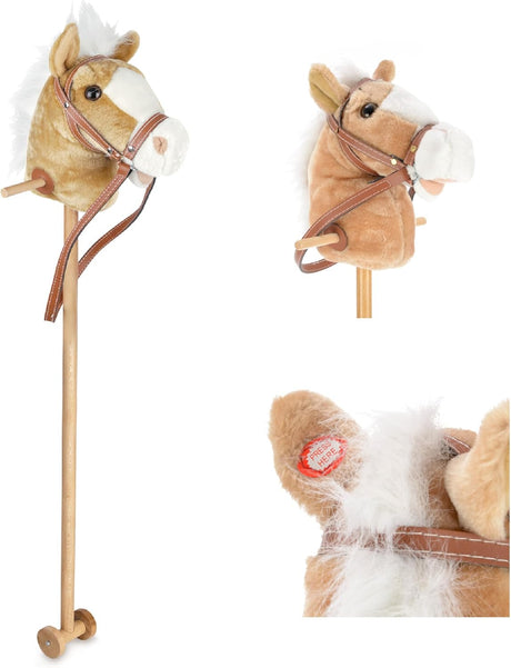 Hobby Horse Toy with Sounds, Handles and Wheels, Light Brown.