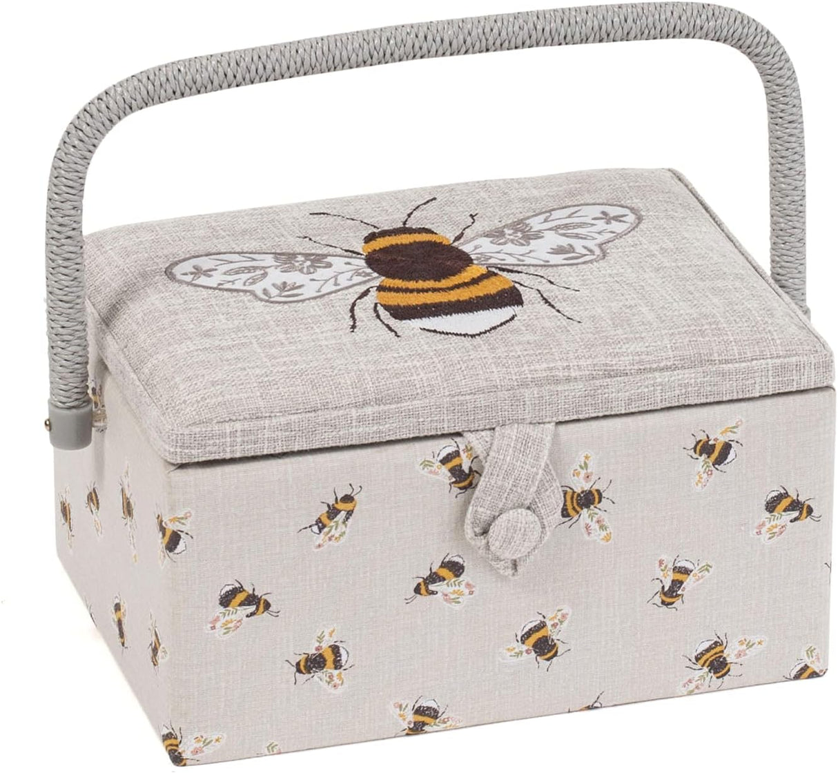 Hobby Gift Sewing Box, Wood/Fabric, Embroidered Bee, Medium.