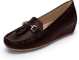 Hoefirm Womens Slip on Leather Loafers Tassel Wedge Shoes Moccasins Ladies Casual Comfy Sliders.