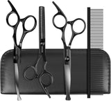 TOPGOOSE Dog Grooming Scissors Kit with Safety Round Tips, Professional 5 in 1 Grooming Scissors for Dogs Cat Pet at Home (Black)