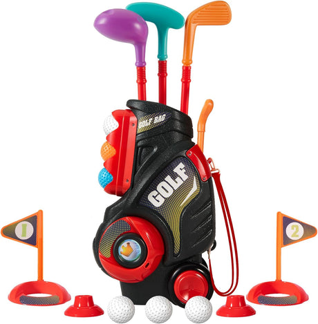 HYAKIDS Golf Set for Kids, Outdoor Garden Games Toy Golf Clubs Suitcase with 6 Balls, 3 Golf Clubs, 2 Practice Holes, Indoor Sports Toys for Toddlers Boys Girls.