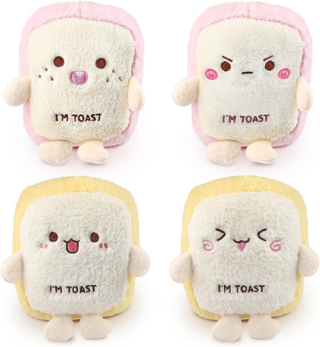 Anboor 4 Pack Small Stuffed Animals(4.33''), Toast Plushies Animal Toy with Keychain Award Goodie Bag Fillers Toast Plush Toy Party Favors Kindergarten Classroom Presents for Students.