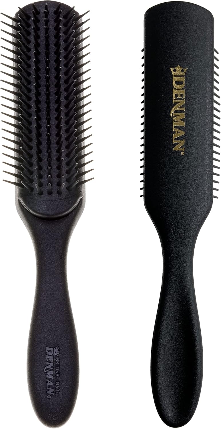 Jack Dean by Denman Curly Hair Brush D3 (All Black) 7 Row Styling Brush for Detangling, Separating, Shaping and Defining Curls - For Women and Men