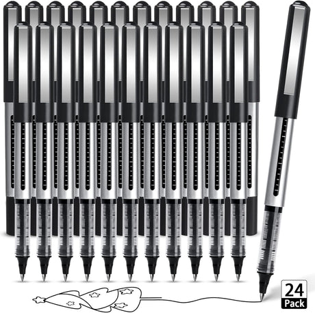 AKARUED Rollerball Pens 16 Pack Black Gel Pens, 0.5mm Liquid Ink Quick-Drying Ballpoint Pens Writing Pens for Bullet Journal, Notebook. School & Office Supplies for Students Adults.