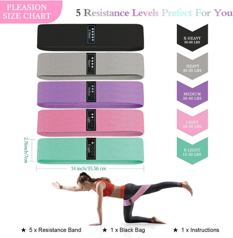 Fabric Resistance Bands for Working Out, 5 Levels Booty Bands for Women Men, Cloth Workout Bands Resistance Loop Exercise Bands for Legs Butt at Home Fitness, Yoga, Pilates.