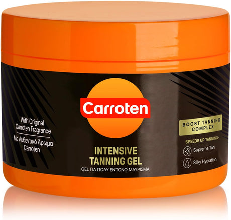 Carroten Intensive Tanning Gel 150 ml - Tan Accelerator with Coconut Oil and Vitamin A & E - Sunbed Tanning Accelerator - Sunscreen without SPF.