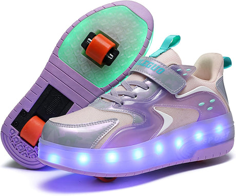 LED Light-Up Roller Skate Shoes with Retractable Wheels-Stylish Trainers for Boy, Girl, Kids, USB Rechargeable, Shiny Luminous Sneakers - Perfect for Party, Birthday, Christmas, Enhanced Safety.