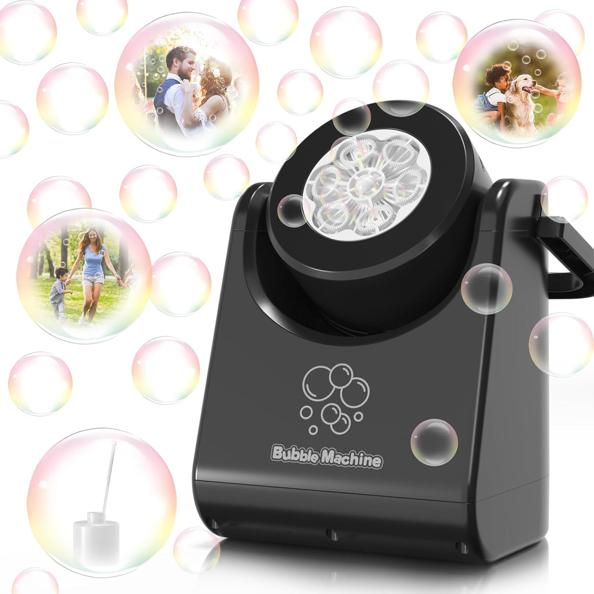 Bubble Machine, Portable Automatic Bubble Machine for Kids, Parties, 18000+ Bubbles Per Minute Bubble Blower, Bubble Maker Toys Gifts for Kids, Outdoor, Party & Wedding - Black.