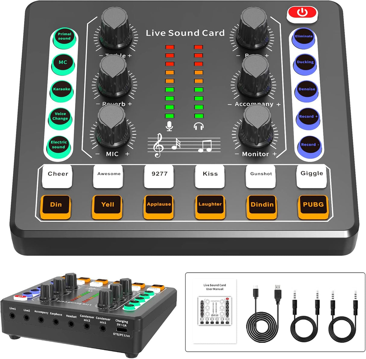 Audio Mixer,Audio Interface with DJ Mixer Live Sound Card Effects and Voice Changer,podcast equipment bundle Stereo DJ Studio Streaming, Prefect for live Streaming/Podcasting/Gaming.