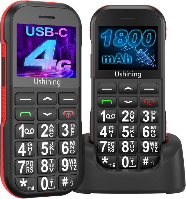 ukuu 4G Volte Big Button Mobile Phone for Elderly, 1.8 inch LCD Display SIM-Free & Unlocked Mobile Phones 1800mAh Long Standby Easy to Use Basic Mobile Phone with USB-C Charging Dock - Black.