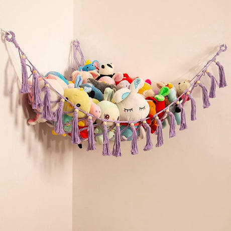 Teddy Hammock Toy Storage Hammock for Stuffed Animals Soft Toy Storage Net Boho Macrame Toy Holder Teddy Bear Storage -Cream.