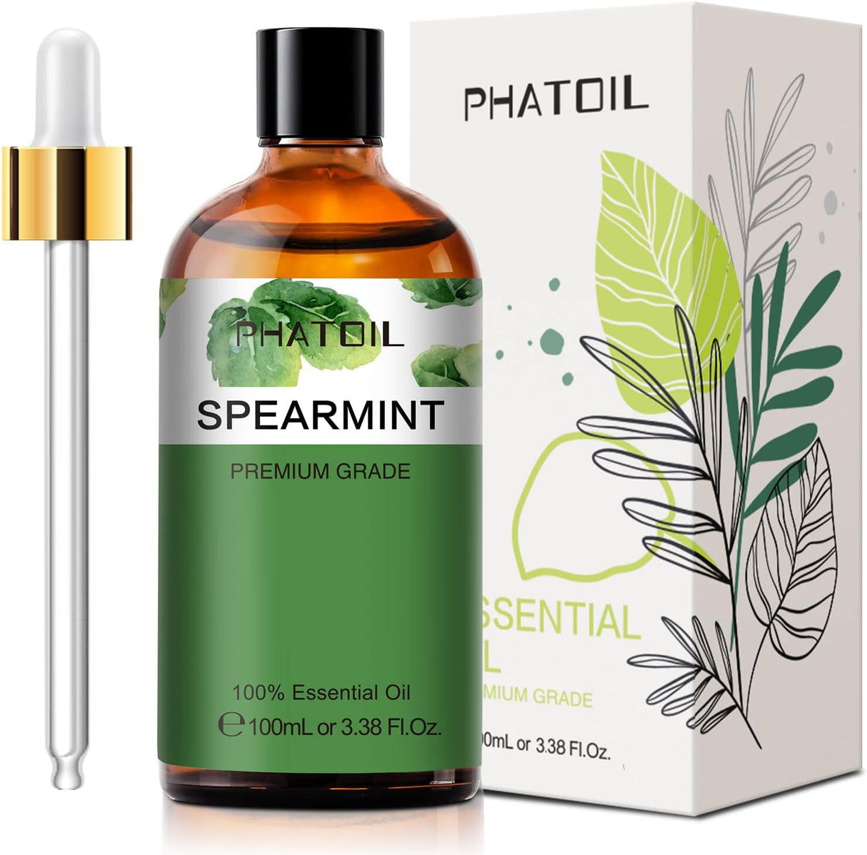 PHATOIL Peppermint Essential Oil 100ML, Pure Premium Grade Peppermint Essential Oils for Diffuser, Humidifier, Aromatherapy, Candle Making.