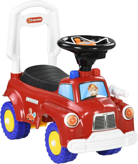 AIYAPLAY Ride On Car, Foot to Floor Baby Car with Under Seat Storage, Steering Wheel, Music, Light, Fire Truck Kids Car for Boys and Girls 1.5-3 Years Old, Red.