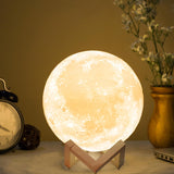 Methun 3D Moon Lamp with 5.9 Inch Wooden Base - Mother's Day LED Night Light, Mood Lighting with Touch Control Brightness for Home Décor, Bedroom, Gifts for Women Kids Birthday - White & Yellow