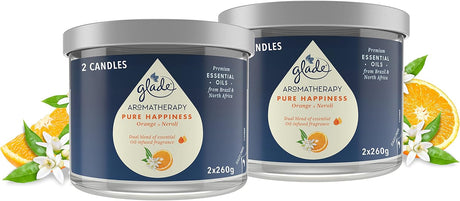 Glade Aromatherapy Candle Gift Set, Home Decor Scented Candle Luxury Jar Candle, Up to 37 Hour Burn Time, Pure Happiness with Orange & Neroli Blossom, Pack of 2 (2 x 260 g).