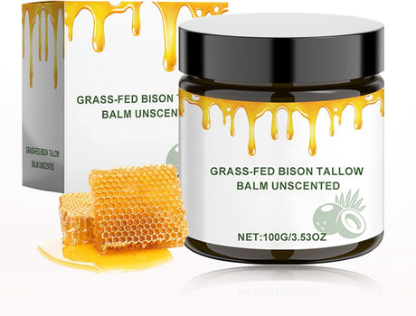 Beef Tallow and Honey Balm - Beef Tallow Skin Care Cream for Face and Body - Beef Tallow Moisturiser for Dry Skin - Anti Wrinkle Face Cream - Hydrating Face Moisturizer for All Skin Types (100g).