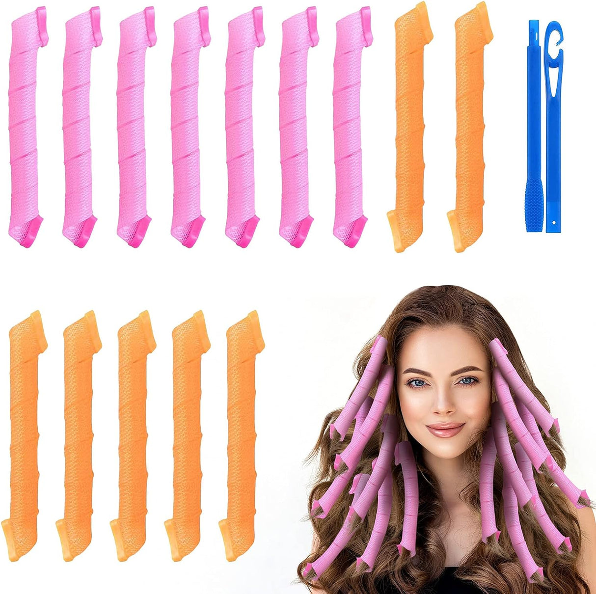 URAQT Hair Rollers for Long Hair, 55cm Spiral Curlers, No Heat Hair Curlers Styling Kit with Styling Hooks, DIY Hairstyle Styling Tools for Women Girls (20 Pack).