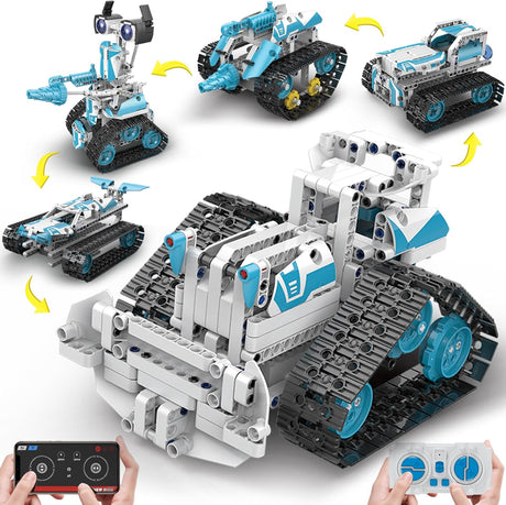 BEHOWL Technique Car Building Blocks Sets for boys 7-14, STEM 5in1 Remote & APP Control Tracked/Robot/Bulldozer/Tank, Building Toy Gifts for Boys Girls 8-16, (495 PCS).