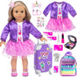 24pcs American 18 inch School Supplies Suitcase Doll Clothes and Accessories Play Set Includes Coat Dress School Bag Sticker Cash Toys (No Doll).