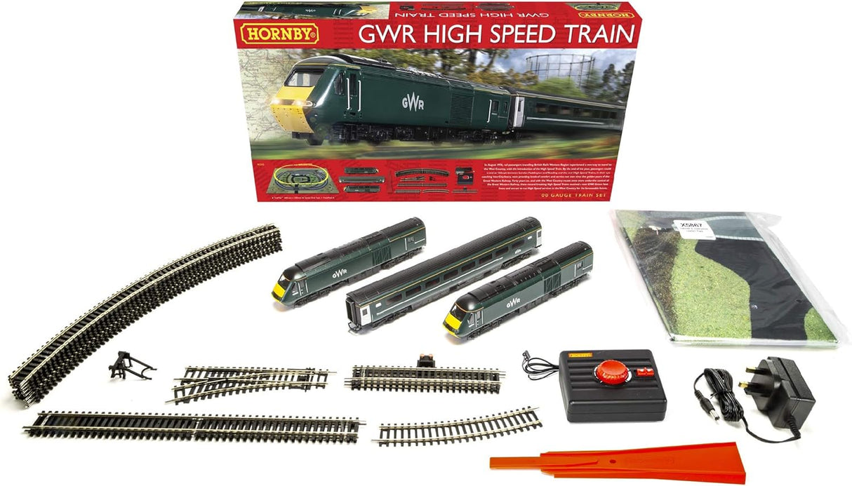 Hornby Train Set R1230M GWR Plastic High Speed Analogue OO Gauge Locomotives Model Railway Train Sets, Starter Electric Model Train Kits Steam Engine Model Building Kits 1:76 Scale Model Train Gifts.