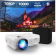 Sunys Mini Projector Bluetooth, 10000 Lumens 1080P HD Projector for Home Cinema, Portable Projector with Carry Bag, Movie Projector Campatible with HDMI/USB/VGA/PCs/TV Stick/GamePad.