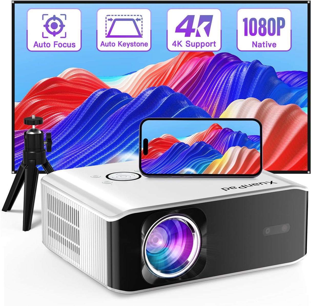 XuanPad Projector, 2024 Upgraded Mini Projector, Portable Video Projector HD 1080P Supported, 14000L Home Projector, Compatible with TV Stick, HDMI, USB, AV, Laptop, iPhone, Android Smartphone.