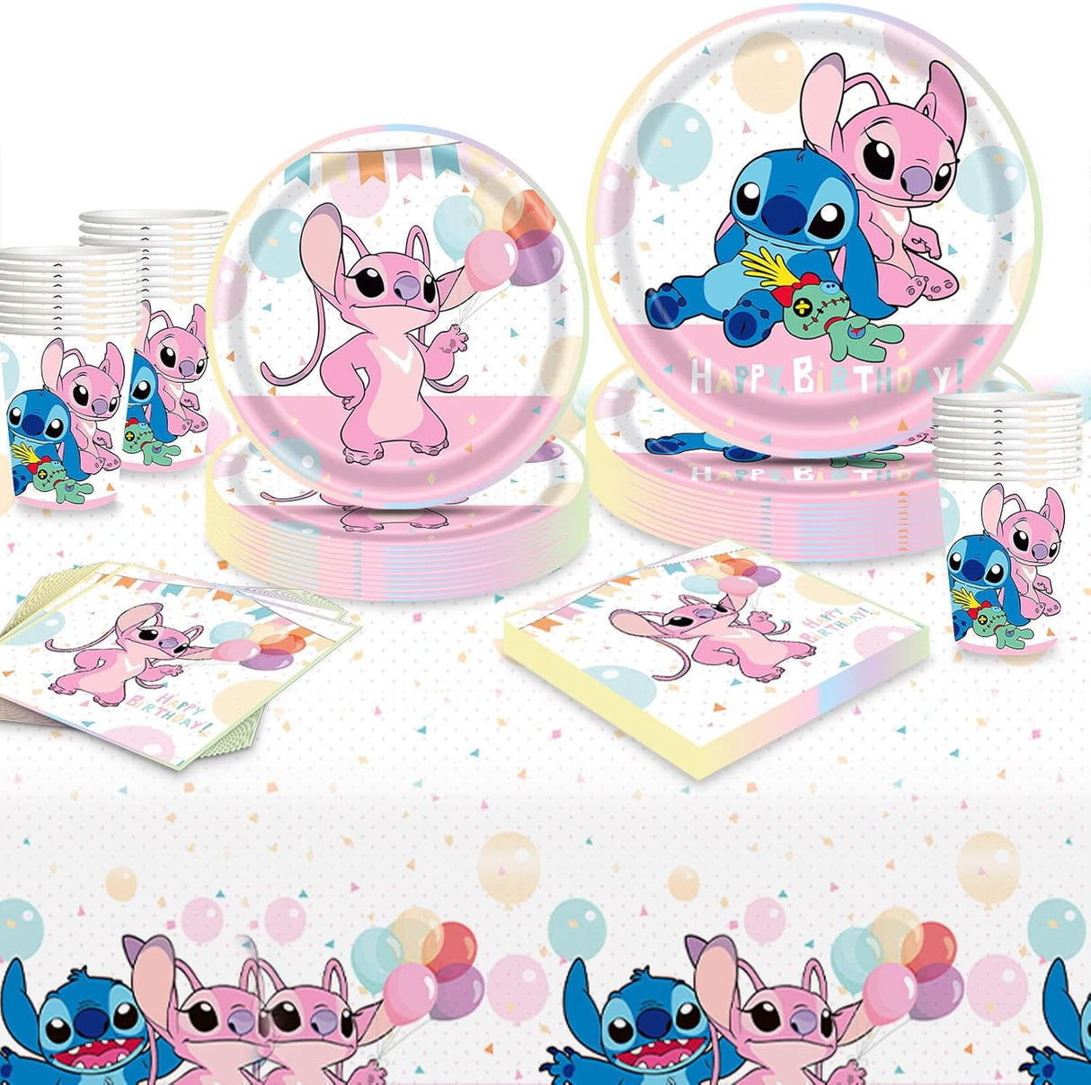 DreamJing Stitch Birthday Party Decorations Tableware Set, Lilo Stitch Party Supplies Paper Plates Cups and Napkins for Kids Birthday Kit 20 Guests E.