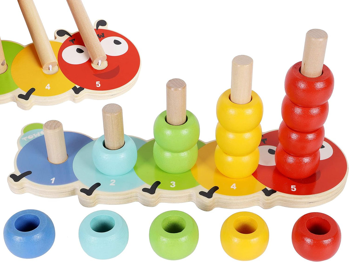 Toys of Wood Oxford Wooden Stacking Rings and Counting Games with 45 Rings Number Blocks- Counting Ring Stacker-Wooden Sorting Counting toy for 3 years old Kids Maths Learning Montessori Materials.