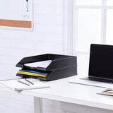 Amazon Basics Rectangular Stackable Office Letter Trays, Pack of 2, Black, 33.8 x 25.4 x 6.3 cm