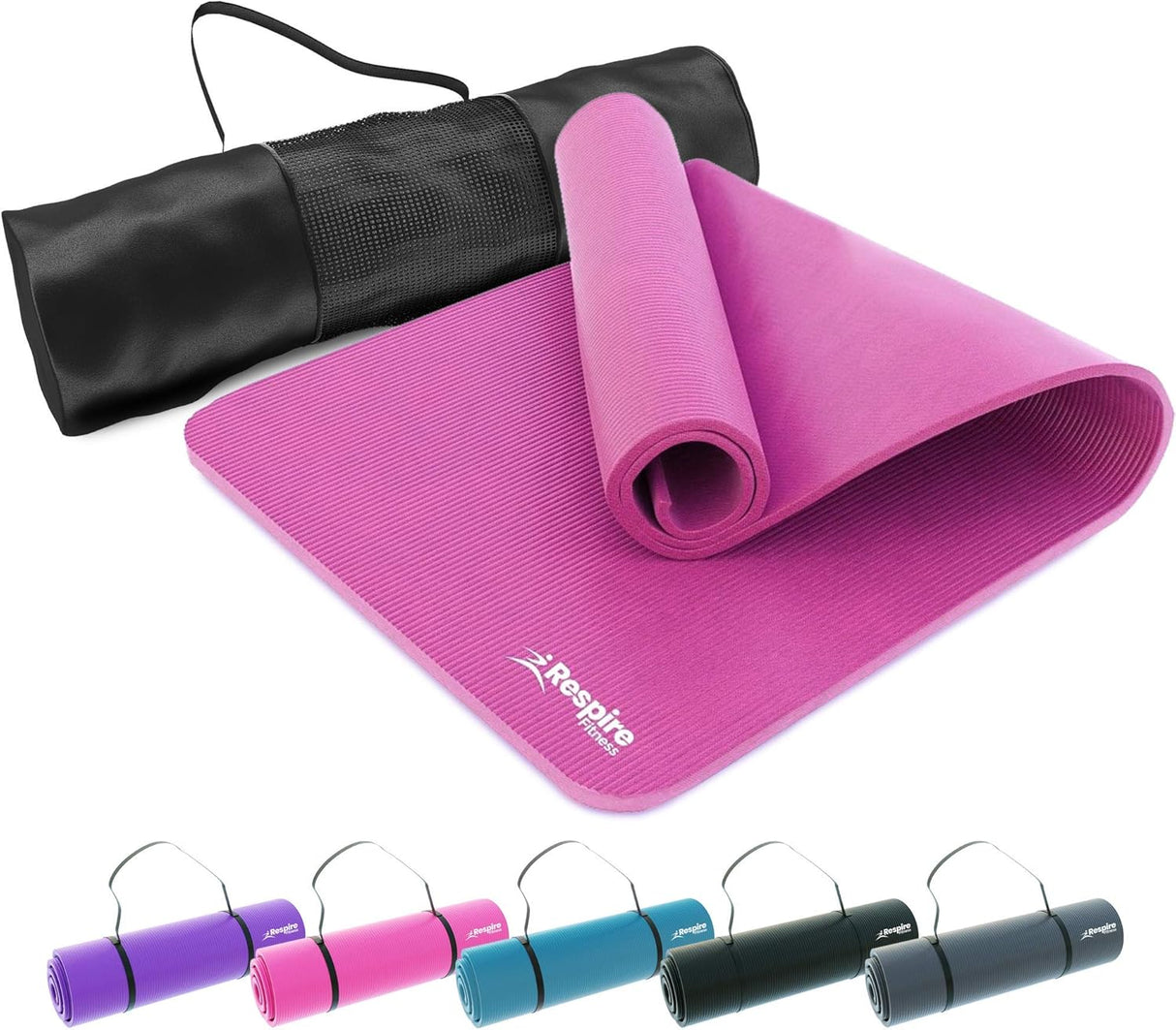 Respire Fitness Yoga Mat for Men and Women, 185 x 57 cm, Extra Thick 15mm Cushion with Smooth and Ribbed Surfaces, Non-Slip Sweat Resistant Material for Pilates, Stretching, Fitness, and Meditation.