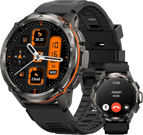 KOSPET TANK T3 Ultra Smart Watch for Men GPS, 60 Days Extra-Long Battery, 50M Waterproof, Stainless Steel Body Rugged Smartwatch with Bluetooth Calling, 1.43" AMOLED Display, Pressure&Altitude&Compass.