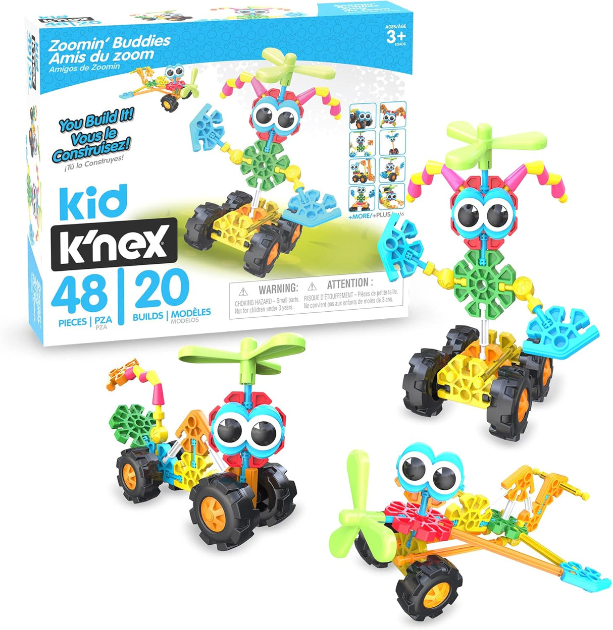 Kid K'NEX | Zoomin' Buddies 20 Model | Kids Craft Set with 48 Pieces | Educational Toys for Kids, Fun and Colourful Building Toys for Boys and Girls, Construction Toys Ages 3+ | Basic Fun 85053.