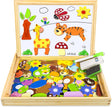 COOLJOY Wooden Magnetic Puzzle Games, 100+ PCS Double Sided Jigsaw Animal Pattern Drawing Easel Blackboard Educational Wood Toys for Boys Girls Kids Toddler 3 4 5 Year Olds.