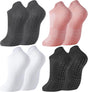 Meng Jiaran 4 Pairs Yoga Pilates Socks with Grips, Non Slip Ankle Socks Slipper Socks Short Sports Socks for Ballet, Pilates, Hospital, Home, Barre.