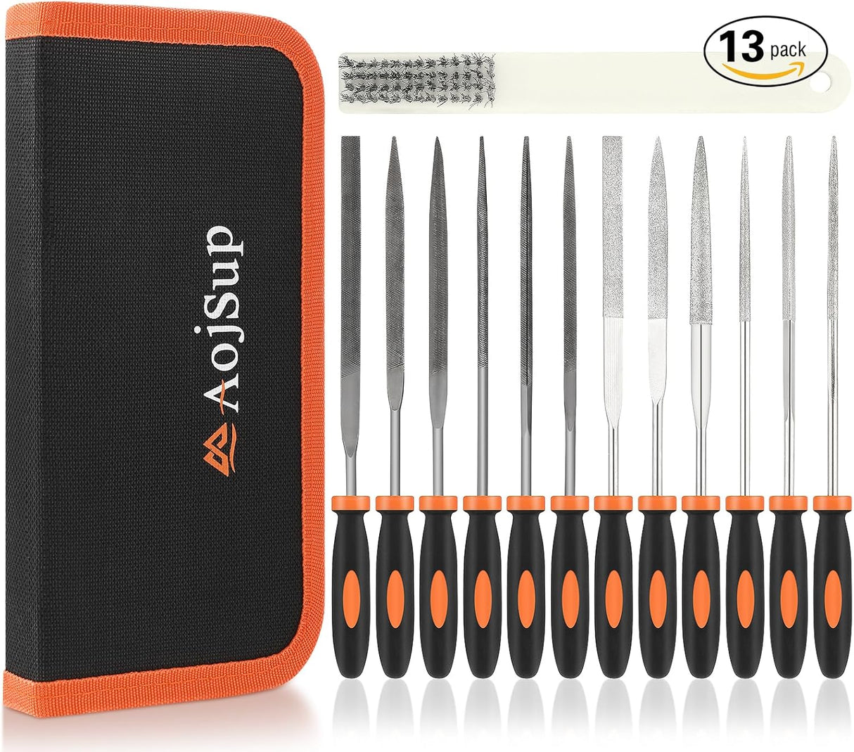 AojSup 17Pcs Metal File Set, Professional Files Tools, Premium Metal Files with Suitcase, 4X Large Files - Flat/Triangle/Half-Round/Round File&12x Needle Files, Perfect for Wood, Metal&DIY Project