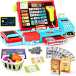 Cash Register Toy for Kids-52PCS Calculator Cash Register, Pretend Play Store Shopping Toy with Music, Scanner&Credit Card, Play Money&Pretend Food&Microphone, Toy Playset Gift for Toddler Boy&Girl 3+.