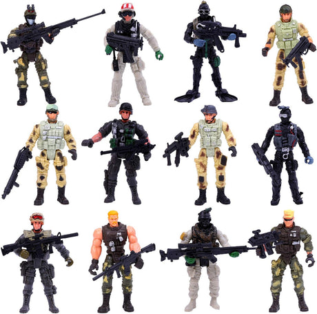 ELCOHO 12 Pieces Army Toy Soldiers Action Figures Assorted Military Figures Playsets in Various Poses.