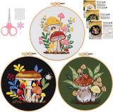 Hapzoom Embroidery Starter Kit, 3 Pack Embroidery Beginner Kits, Adult Women’s Hobbies, Including Cloth with Cat Floral Patterns, Instructions, Bamboo Hoop, Embroidery Threads and Tools.