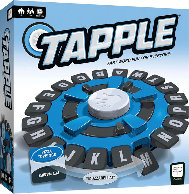 USAOPOLY TAPPLE Word Game | Fast-Paced Family Board Game | Choose a Category & Race Against The Timer to be The Last Player | Learning Game Great for All Ages, Black.