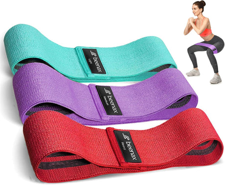 Beenax Fabric Resistance Bands (Set of 3), Long/Short Exercise Bands for Women Men, Loop Bands, 3 Resistance Levels for Workout, Fitness, Stretching, Pull Up, Leg, Glutes, Squat and Strength Training.