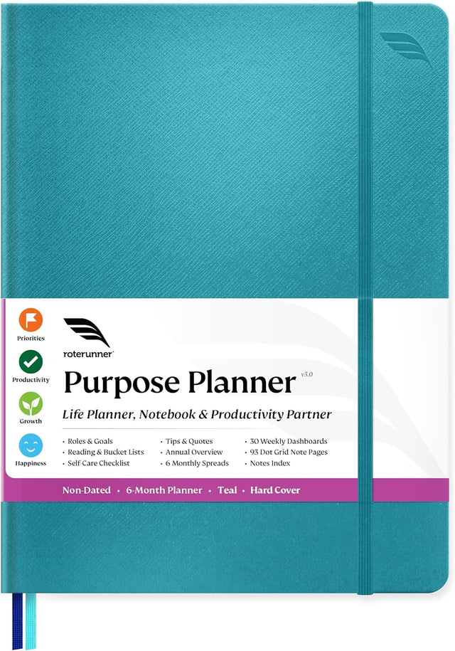 Purpose Planner B5 Undated Monthly Weekly Daily Productivity Journal 2024 Life Health Goal Setting Business Tool for Professionals Moms Academic Student Organizer Notebook (7.5”x9.8” Teal Hardcover).