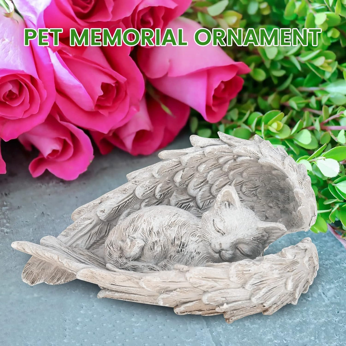 Vehoukli Cat Memorial Gifts, Memorial Stone Cat Dog Grave Stones, Pet Bereavement Gifts with Angel Wings Resin Statue, For Sleeping Pets Dog Cat Memorial Bere(CAT)