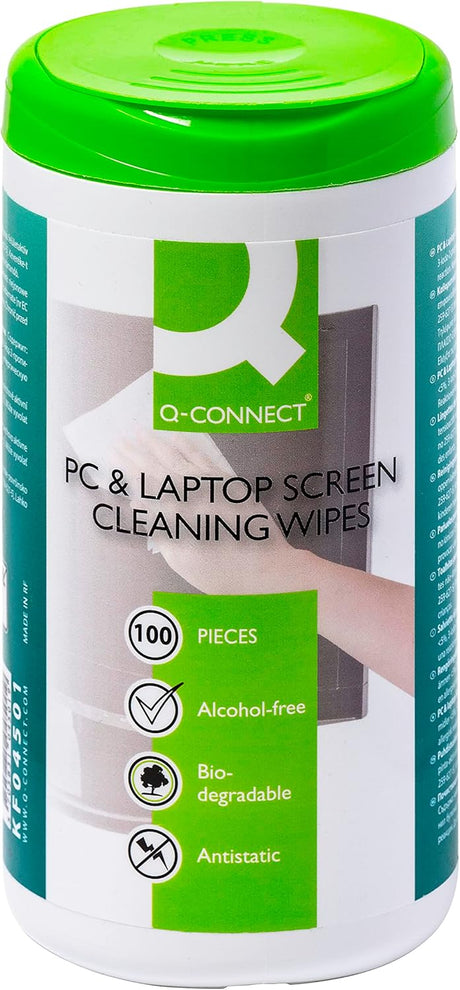 Screen Cleaning Wet Wipes Q-CONNECT Dispenser Tub 100pcs / Computer Accessories/Type-For TFT/LCD Screens/Kind-Antistatic/Colour-White/Capacity (ml)-N.a..